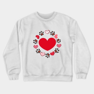 Retro red hearts and doodle paw prints Crewneck Sweatshirt